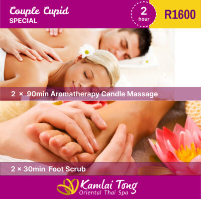 Couples Cupid | 2 Hour 2x 30 Min Footscrub 2x 90 Min Aromatherapy Candle Massage R1600