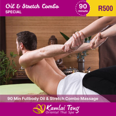 90 Min Fullbody Oil & Stretch Combo Massage R 500 Man getting stretch massage