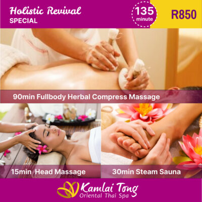 90 Min Fullbody Herbal Compress Massage 30 Min Steam Sauna 15 Min Head Massage R 85