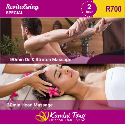 Revitalising Special | 2 Hour 90 Min Oil & Stretch Massage 30 Min Head Massage R700